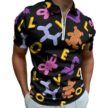 Drăguț Animale Balon Casual T-Shirt Scrisori de DRAGOSTE Imprimare Tricouri Polo cu Fermoar Y2K Cămașă de sex Masculin Design Topuri de Mari Dimensiuni