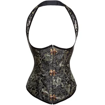 Femei sexy underbust căpăstru corsetul S-2XL talie aur jacquard țese halter corset elegant steampunk corset gotic