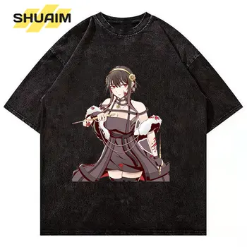 Hip Hop Streetwear Bărbați Spălat T-Shirt Anime Japonez Grafic De Imprimare T-Shirt 2023 Liber Tricou Harajuku Topuri De Bumbac Teu Negru