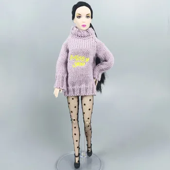 Moda Iarna Violet-E Dor De Tine Pulover Pentru Papusi Barbie Costume Pulover Maneca Lunga De Sus Haine Pentru Barbie 1/6 Papusa Accesorii