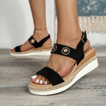 Pană Espadrile Sandale Femei Nou De Floarea-Soarelui Deco Curea Sandalias Doamnelor Rece Nit Stud Pantofi De Vara
