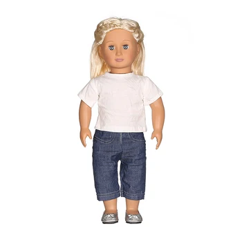 Papusa Haine Alb T-shirt+costum de blugi se Potrivesc 18 Inch American Doll accesorii Generația Noastră