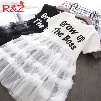 R&Z pentru copii rochie 2019 vara noi coreean copil de sex feminin împletit plasă rochie scrisoare de imprimare pentru copii papusa rochie