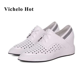 Vichelo Fierbinte plin de cereale din piele subliniat toe liber moda high street respirabil de înaltă calitate, confortabil dantelă sus vulcanizat pantofi L29